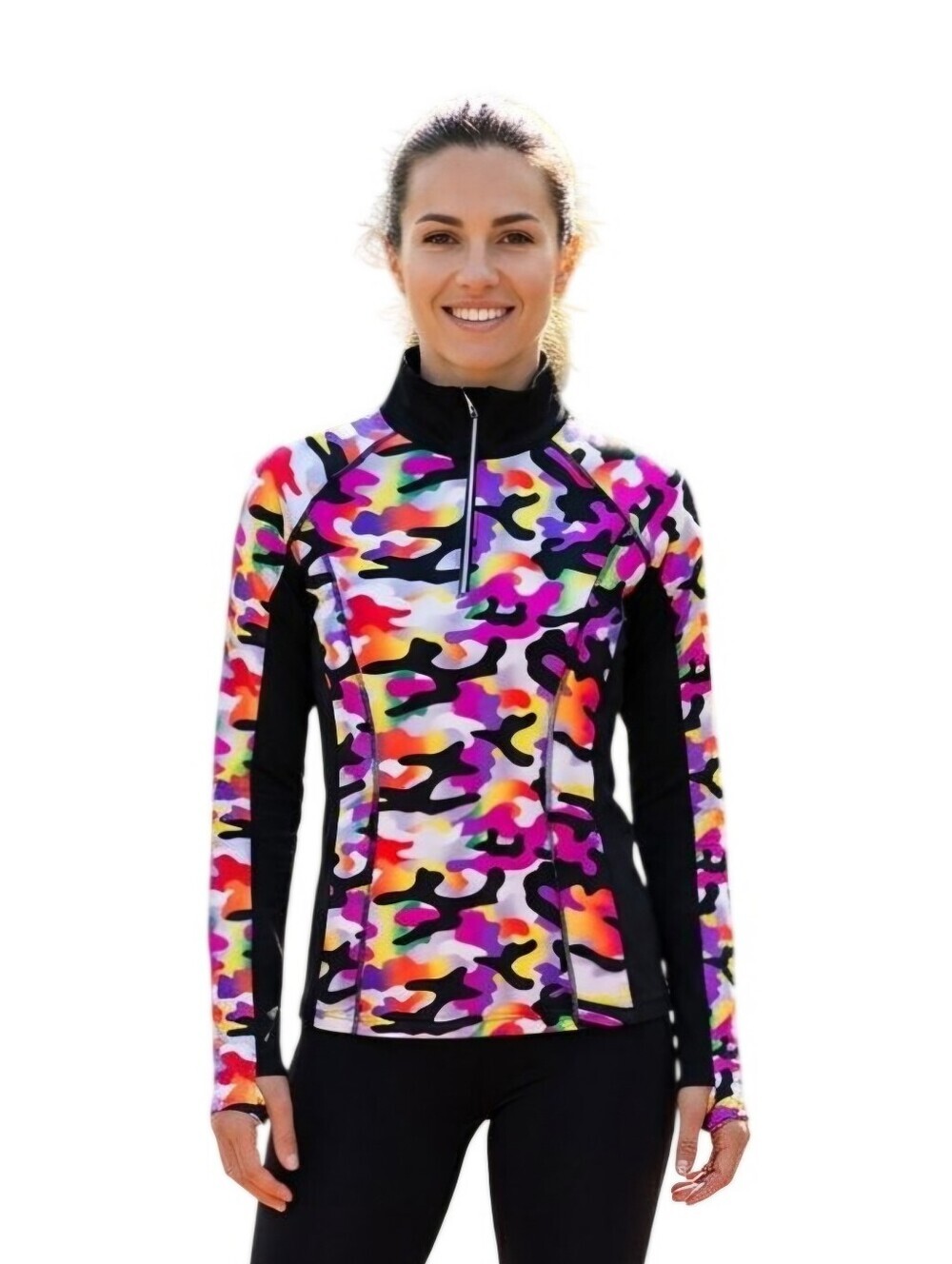 Sunice Multi Color Camo 1/4 Zip Athletic Long Sleeve Jersey Size S